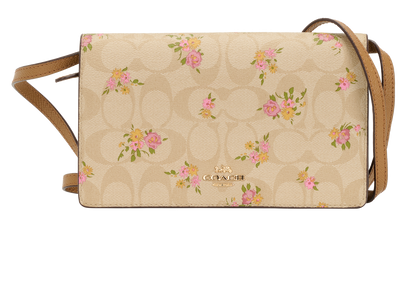 Signature Jacquard & Floral Wallet On Chain, &pound;120, Handbags, Beige/Tan, Canvas, Front view